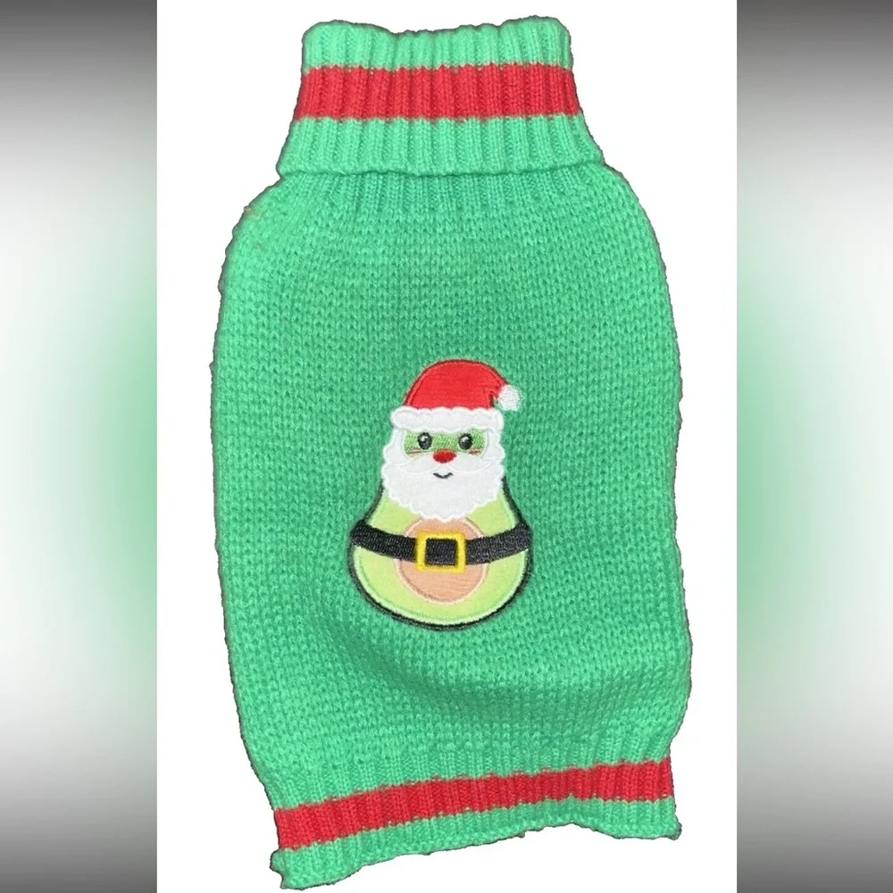 Dog Sweater Santa Avocado Green Adjustable Collar XS